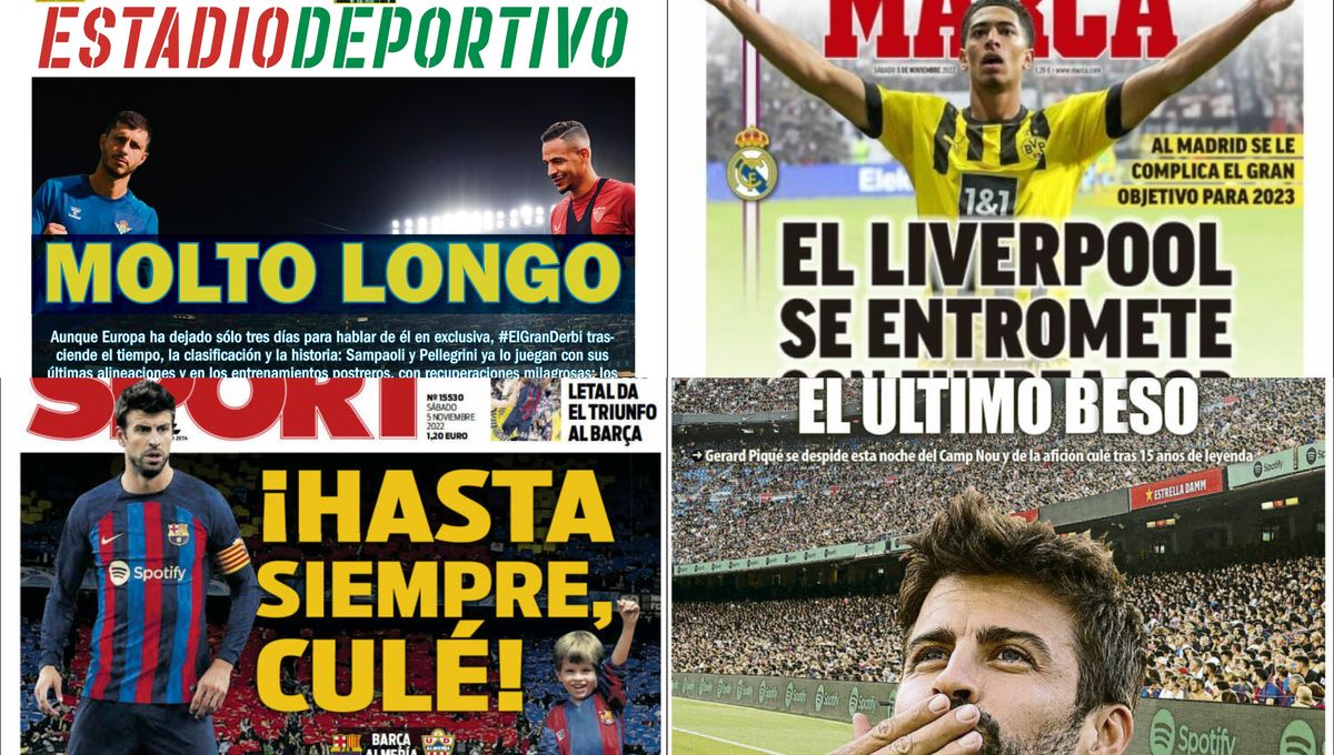 Un derbi 'molto longo', el adiós de Piqué, el 'robo' del Liverpool al Madrid... Así vienen las portadas