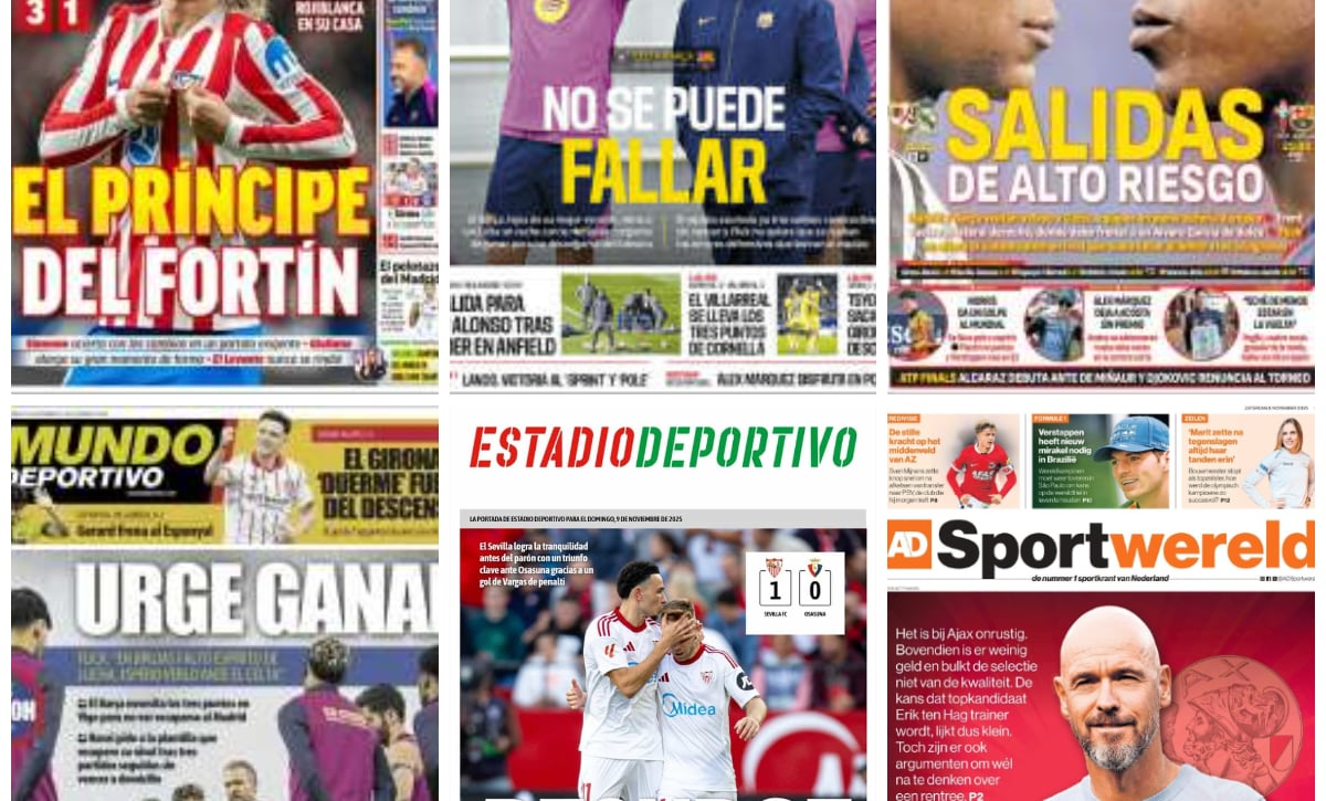 La obligación de ganar del Barça, la reválida del Real Madrid, oportunidad para el Betis...así vienen las portadas del 9 de noviembre