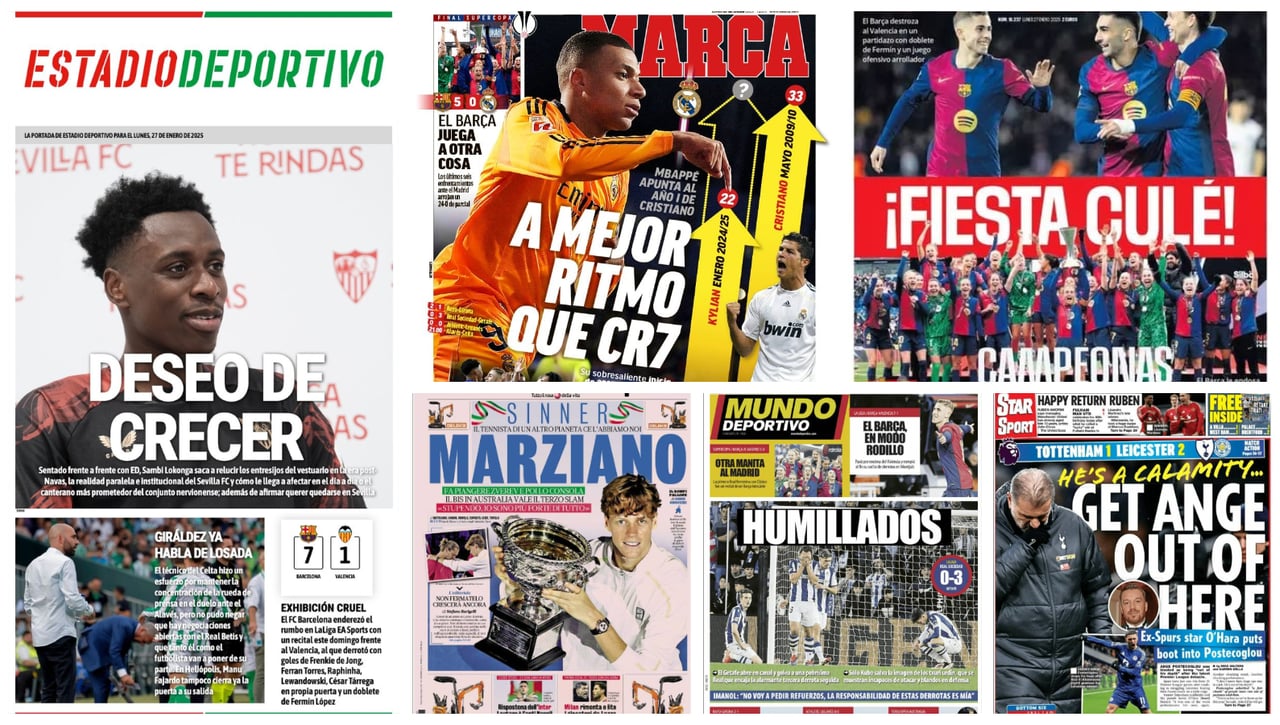 El deseo de Lokonga, salida de Iker Losada, Sinner, Mbappé, fiesta, humillación, vergüenza... portadas del lunes 27 de enero 2025  