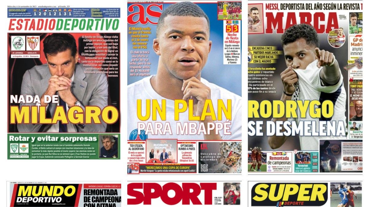 La Copa del Rey, Ter Stegen, Mbappé o Rodrygo... así vienen las portadas del 6 de diciembre
