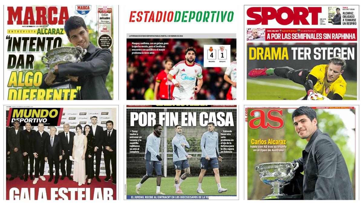 La debacle del Sevilla, nueva lesión de Ter Stegen, para Carlos Alcaraz nunca es suficiente... Así vienen las portadas del día