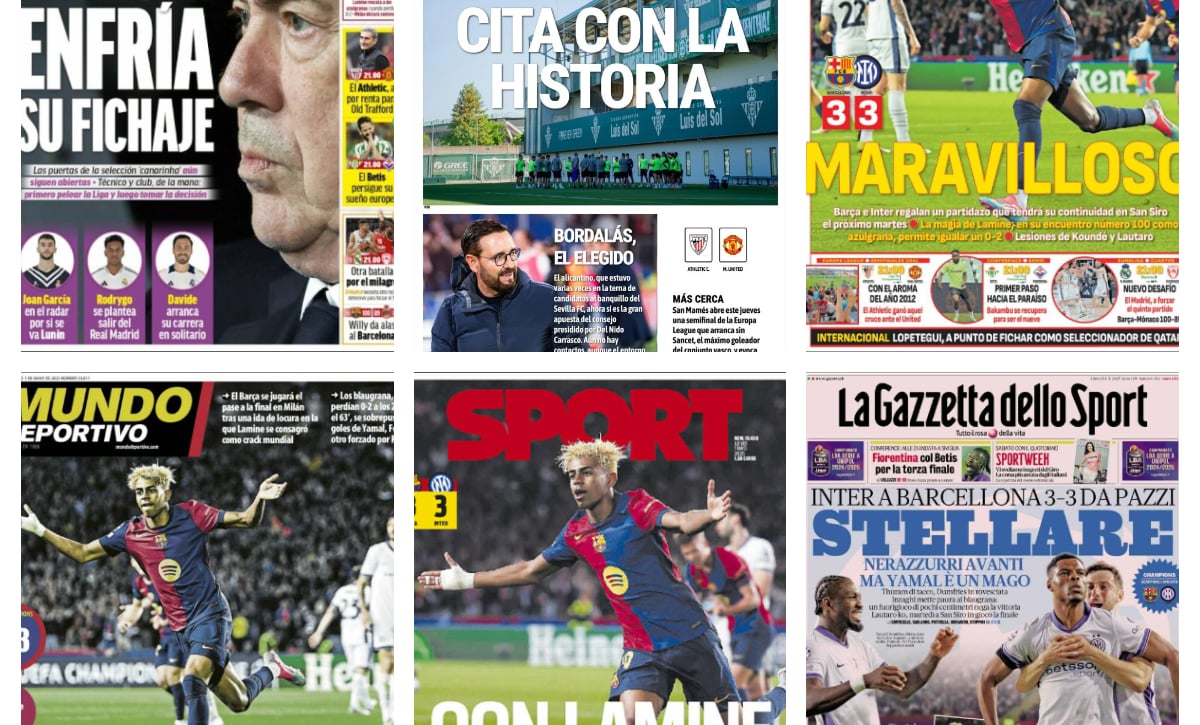 El show de Lamine Yamal, el futuro de Ancelotti, la cita con la historia del Betis... así vienen las portadas