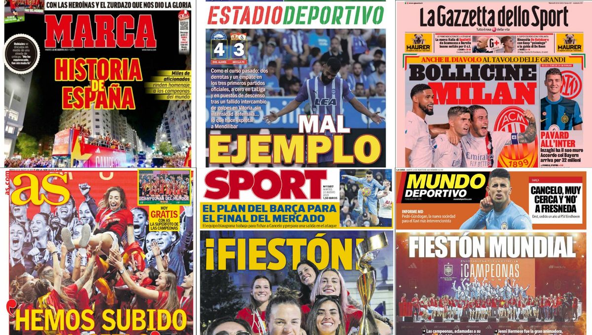 A festa de Espanha e Rubiales, a contratação de Cancelo e a derrota do Sevilla em Vitória… assim chegam as capas