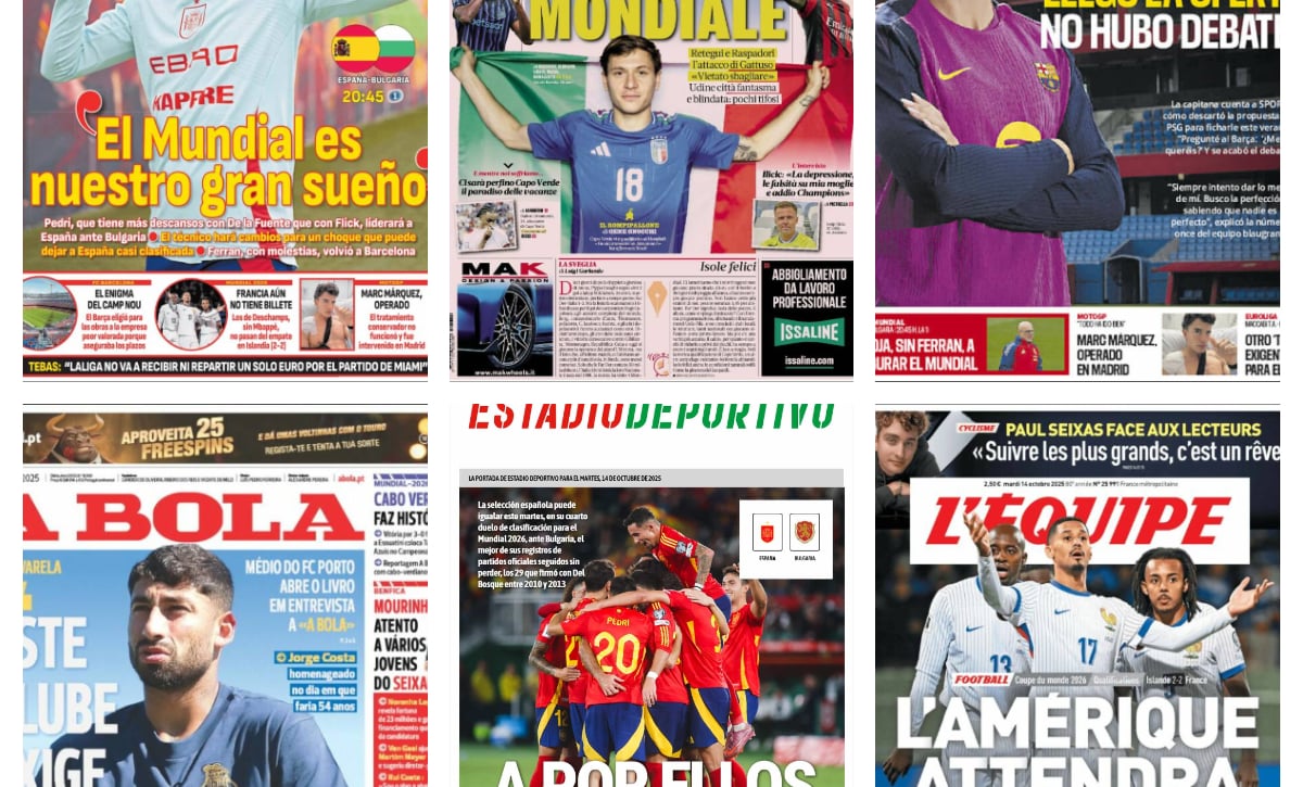 El partido de España ante Bulgaria, la clasificación de Cabo Verde para el Mundial, la operación de Marc Márquez... Así vienen las portadas deportivas del 14 de octubre