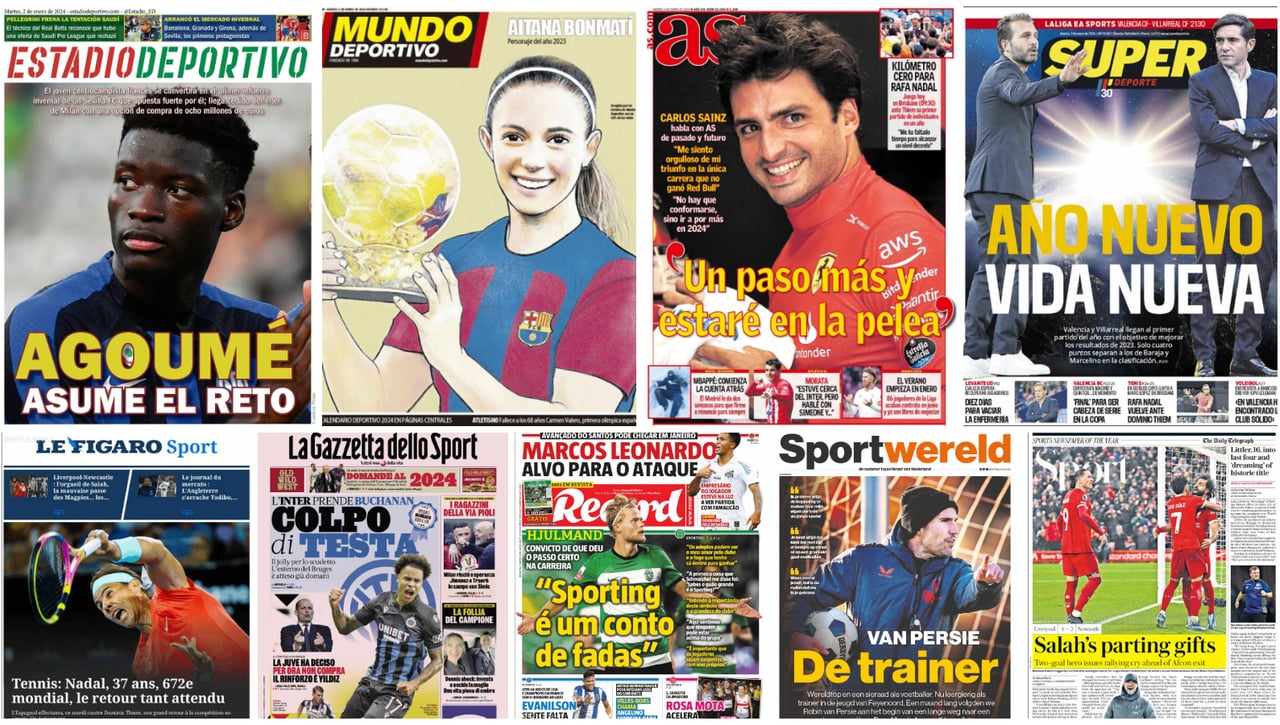 Primer fichaje del Sevilla, tentación de Pellegrini, Nadal, Sainz, Aitana... las portadas del martes 2 de enero de 2024