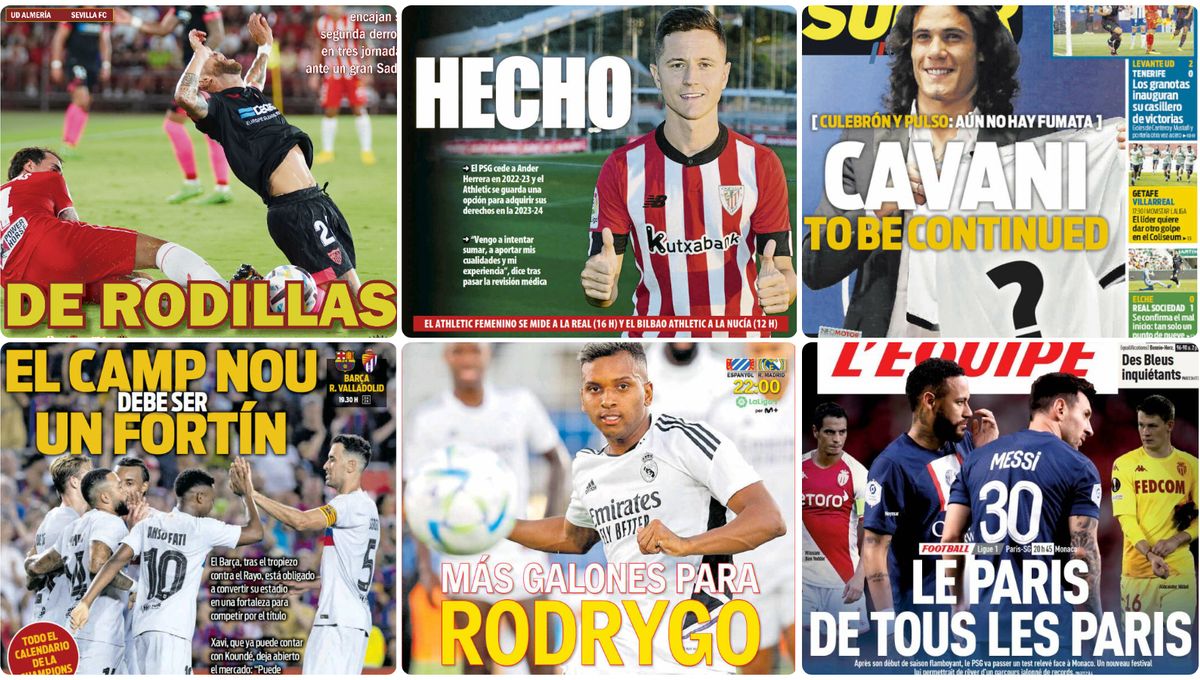 Un Sevilla arrodillado, las cuentas del Betis, Ander, Cavani, Rodrygo... las portadas del domingo 28 de agosto