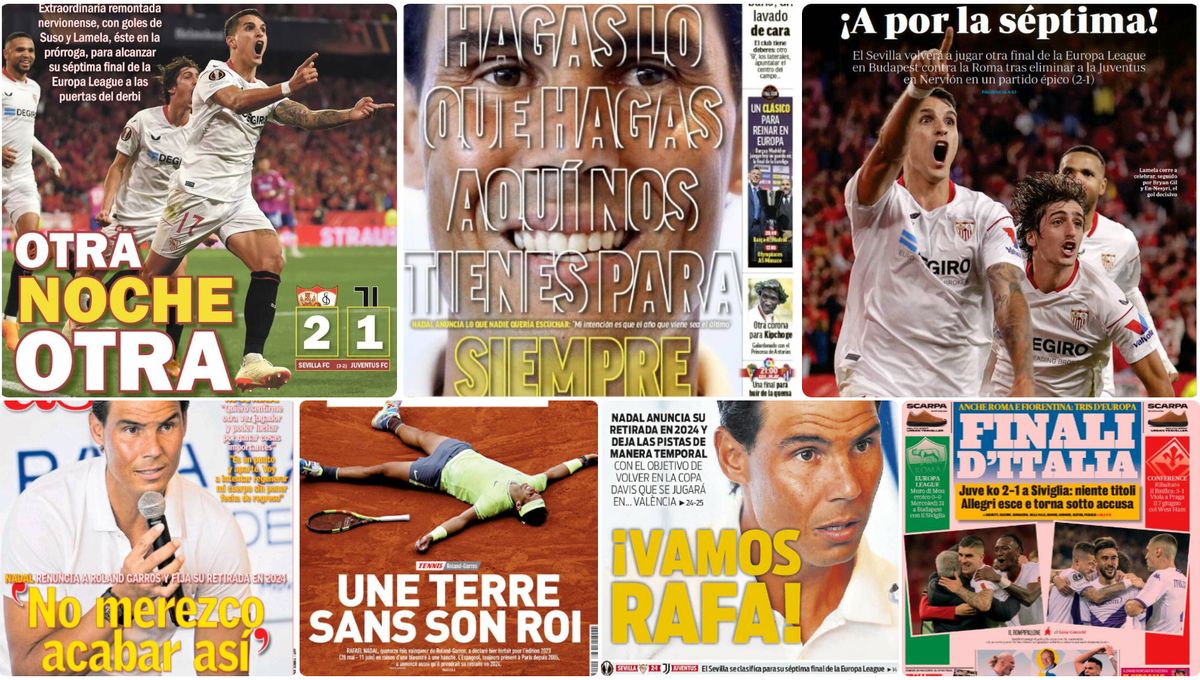 Sólo Nadal comparte protagonismo con la gesta del Sevilla: las portadas del viernes 19 de mayo 