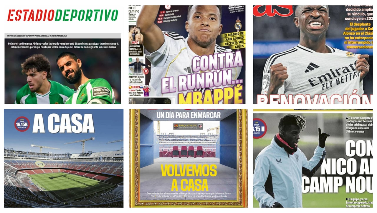 Abde e Isco, Sevilla y Betis, unidos contra el acoso escolar, una nueva jornada de LaLiga... así llegan las portadas del 22 de noviembre de 2025