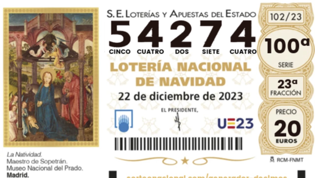 Quintos premios de la Lotería de Navidad 2023: 54.274, 45.353, 88.979, 92.023, 01.568, 86.007, 57.421 y 37.038