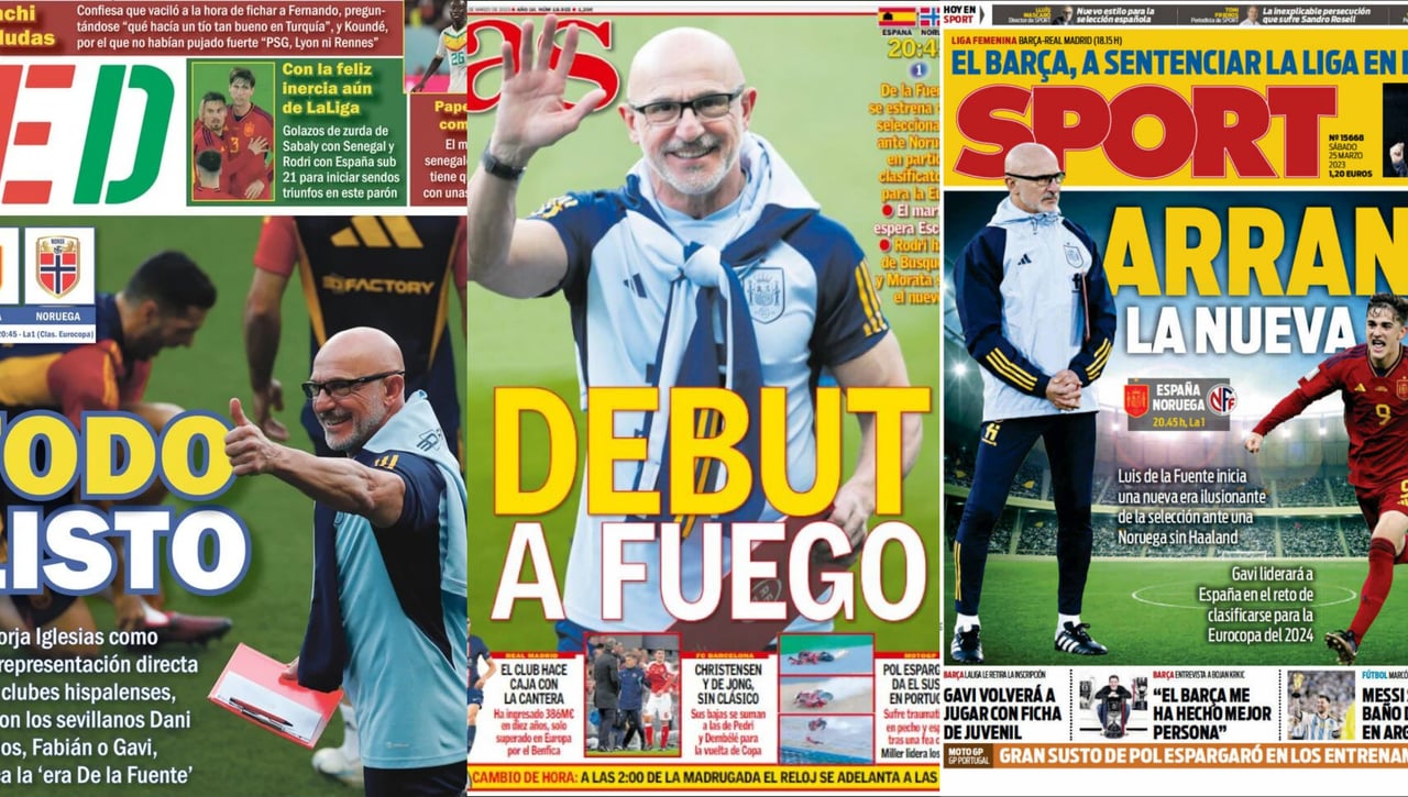 'Todo listo' para el debut de la España de Luis de la Fuente, protagonista de las portadas