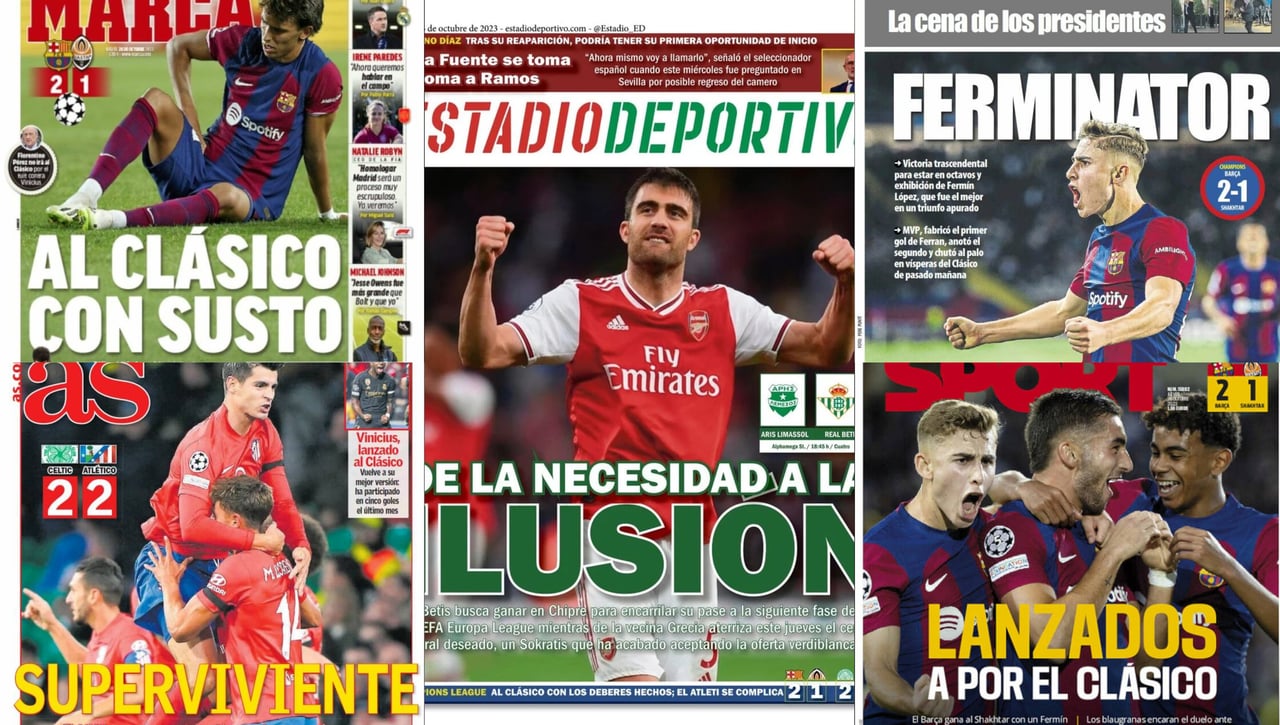 La necesidad de Sokratis, alarma Joao Félix para el Clásico y el superviviente Atlético... Así vienen las portadas de hoy 