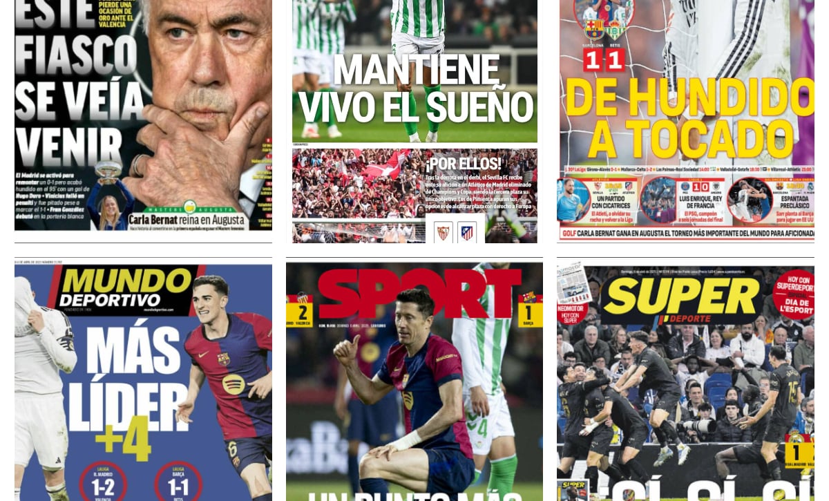 El 'batacazo' del Real Madrid, la ventaja del Barça, el sueño del Betis... así vienen las portadas de hoy