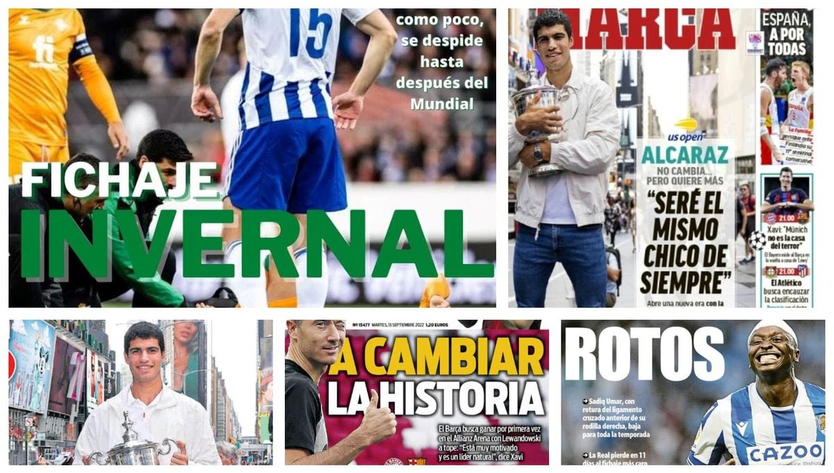 Fichaje invernal para el Betis, el adiós de Munir, Carlos Alcaraz... así llegan las portadas de este 13 de septiembre 