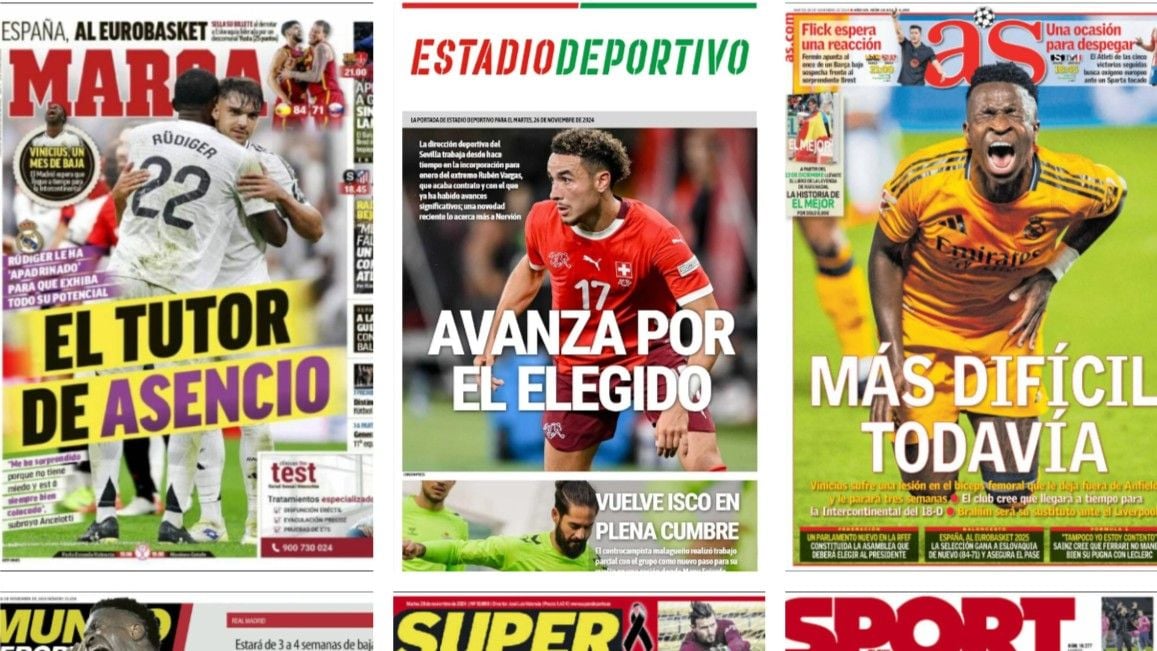 La lesión de Vinicius, nueva jornada en la Champions y refuerzo para el Sevilla... así vienen las portadas