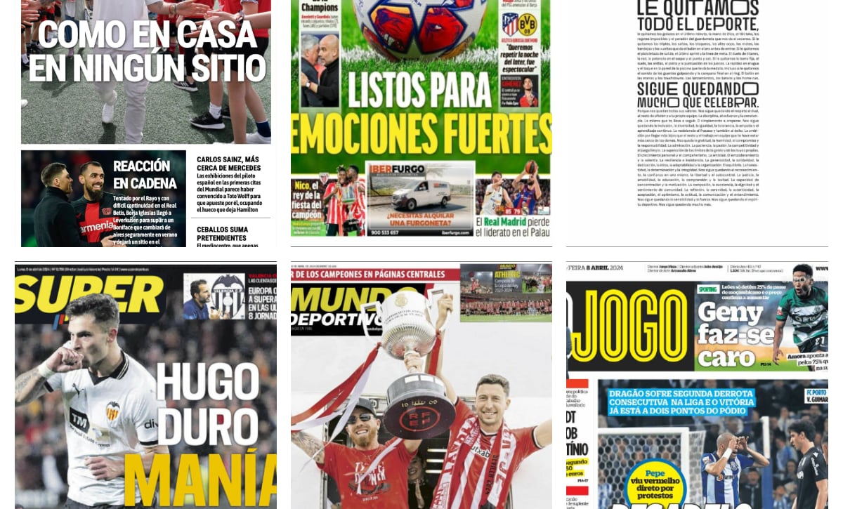El partido del Real Madrid ante el City, el del Barça ante el PSG, la celebración de los jugadores del Athletic... así vienen las portadas 