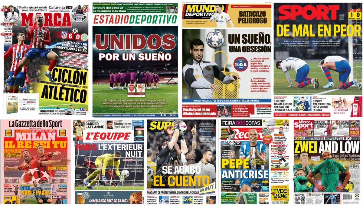 Sueños de Sevilla y Real Sociedad, futuro del Betis, ciclón Atlético, crisis del Barça, Real Madrid... portadas del miércoles 8 de noviembre  