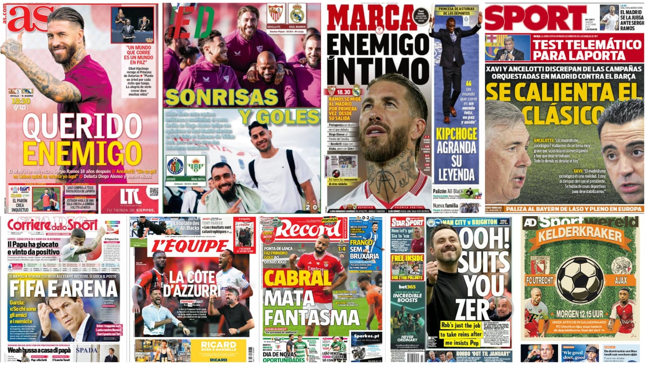 Sergio Ramos, Borja Iglesias, sanción al Papu Gómez, sustituto de Guardiola... portadas del sábado 21 de octubre de 2023