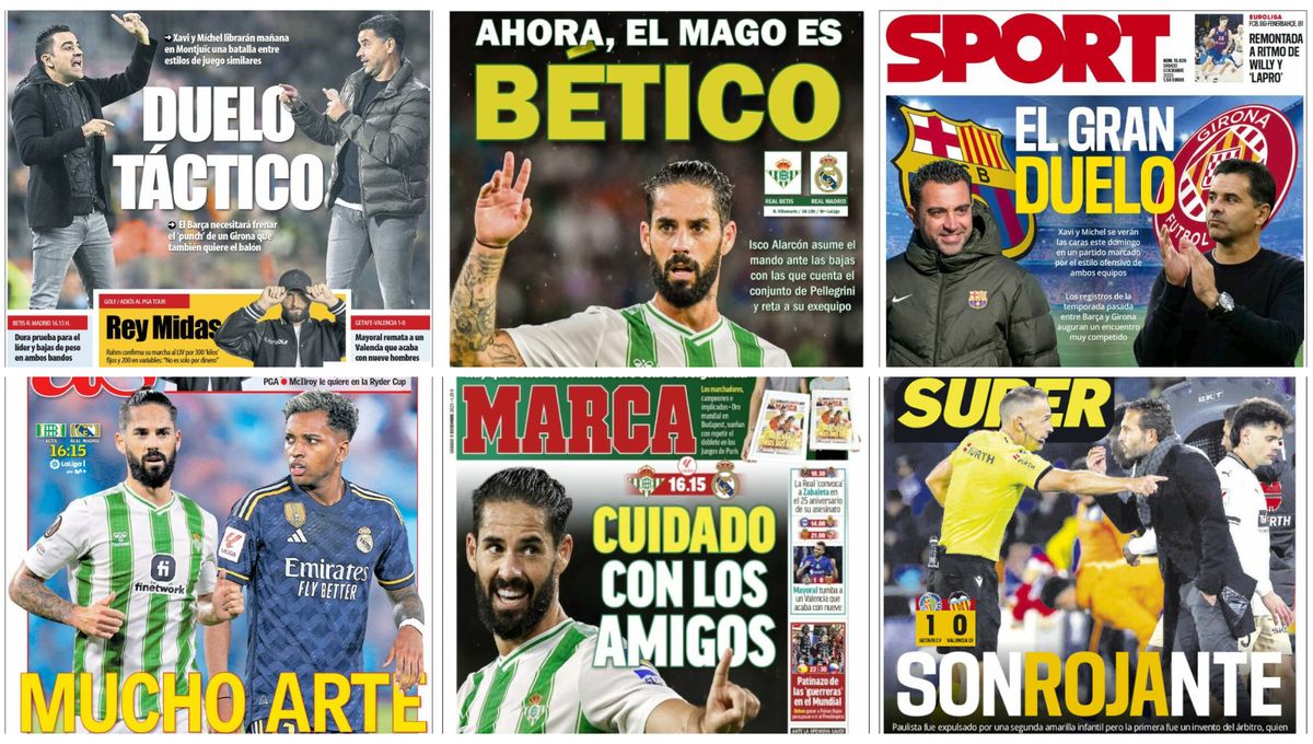 El reencuentro de Isco con el Real Madrid, el duelo Xavi - Míchel, la indignación del Valencia... así vienen las portadas  