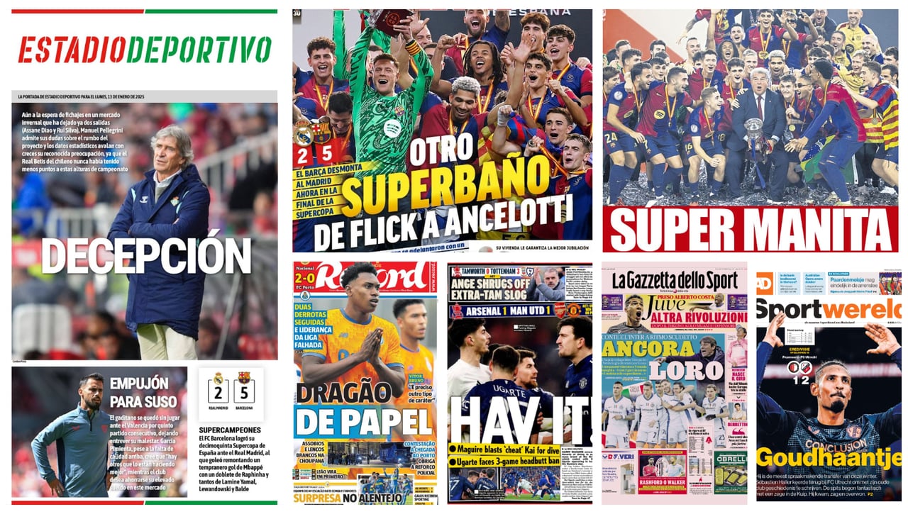 Superbaño, el peor Pellegrini, sentencia para Suso, Rui Silva, Haller, Samu Omorodion... portadas del lunes 13 de enero de 2025