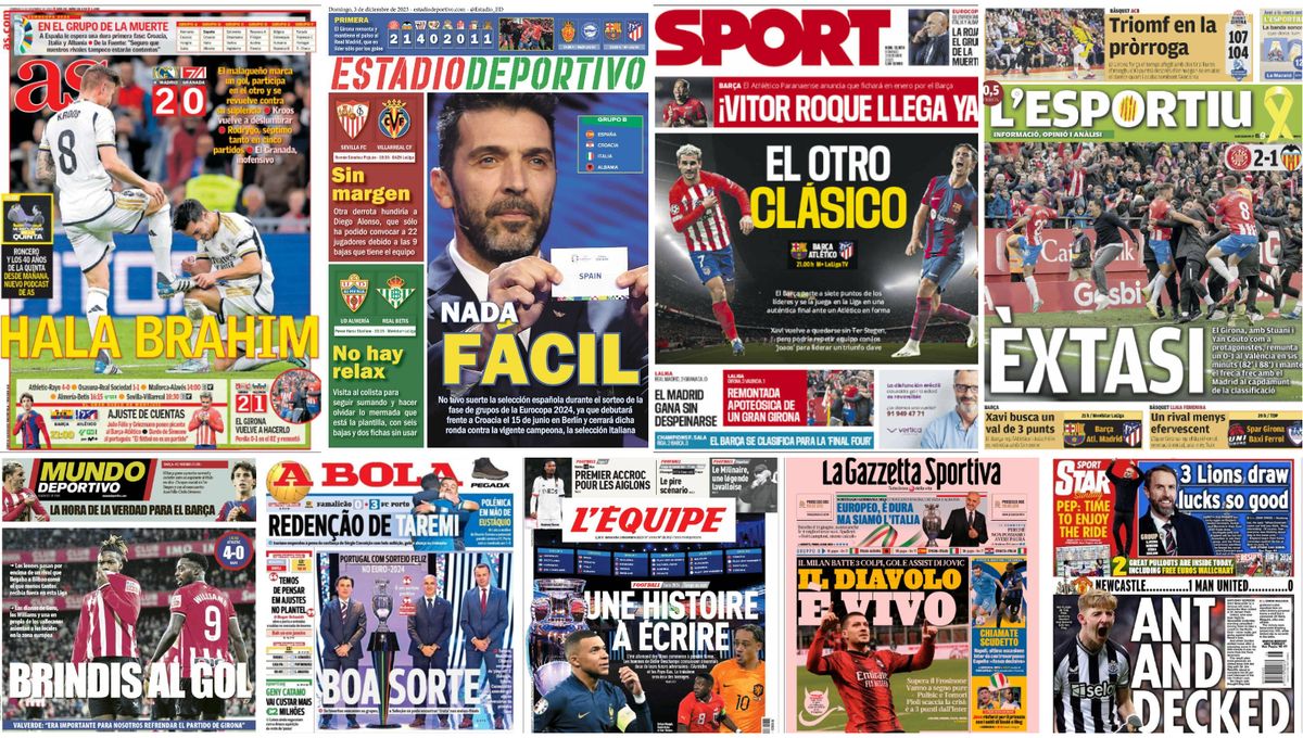 Huesos para España, Diego Alonso, Fekir, Brahim, Nico Williams, Otro Clásico, Jovic... portadas del domingo 3 de diciembre de 2023 