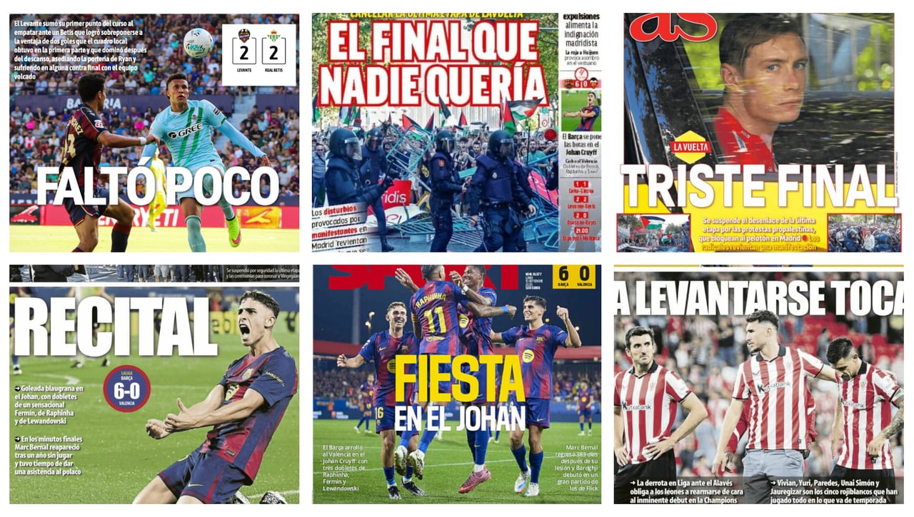 Empate del Betis, las molestias de Kike Salas, el triste final de La Vuelta... así llegan las portadas del 15 de septiembre de 2025
