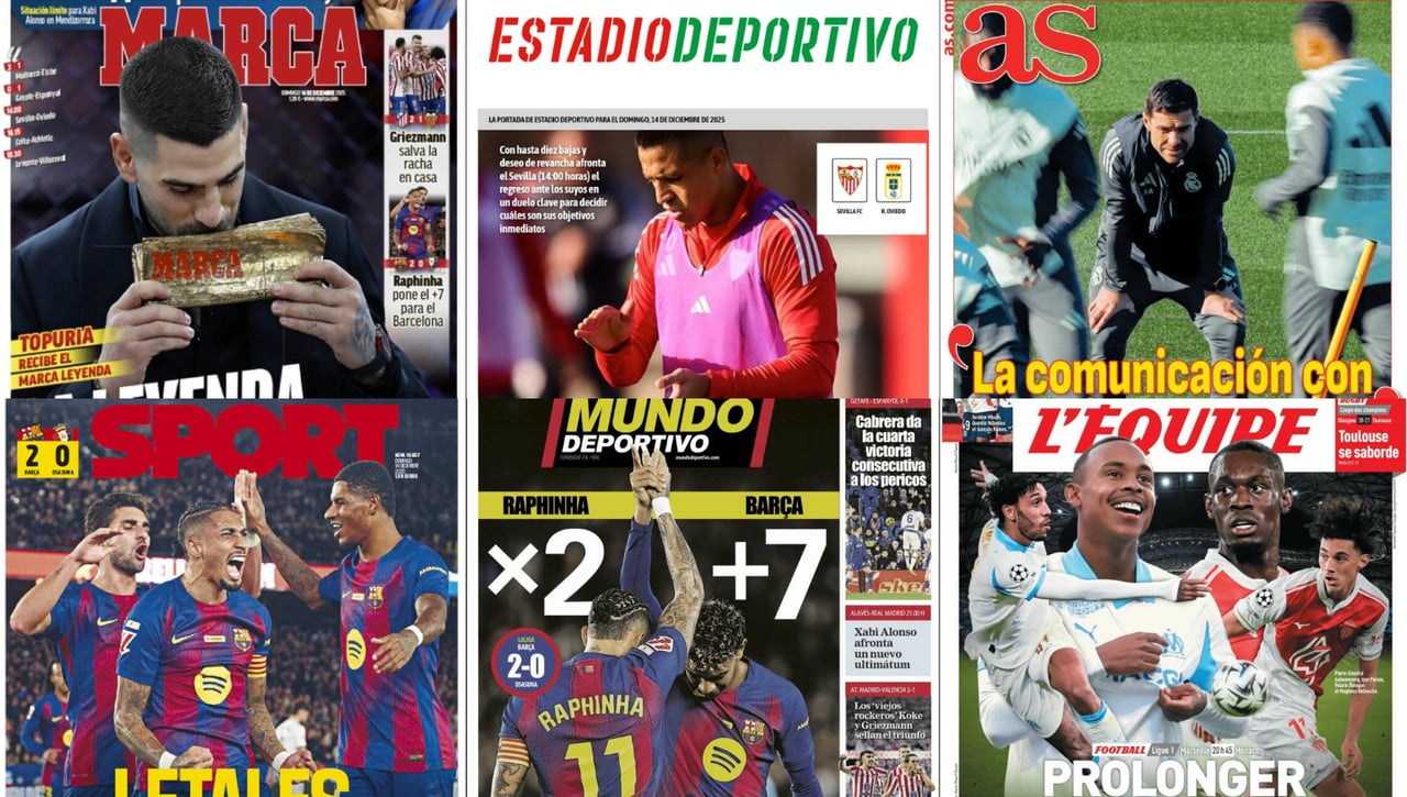 El 'match-ball' de Xabi Alonso en el Madrid, el doblete de Raphina en el Barça, Topuria... así vienen las portadas