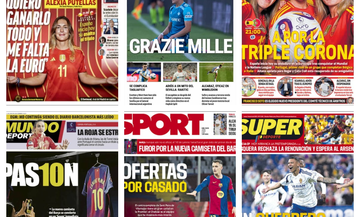 Arranca la Eurocopa femenina, el nuevo dorsal de Lamine Yamal, Jesús Rodríguez, Iván Rakitic... así vienen las portadas