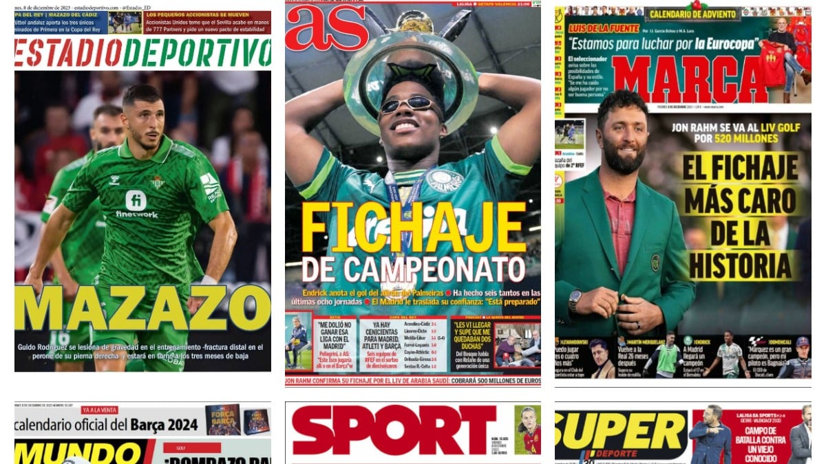 Jon Rahm, Endrick, Guido Rodríguez, Araújo... así vienen las portadas del 8 de diciembre