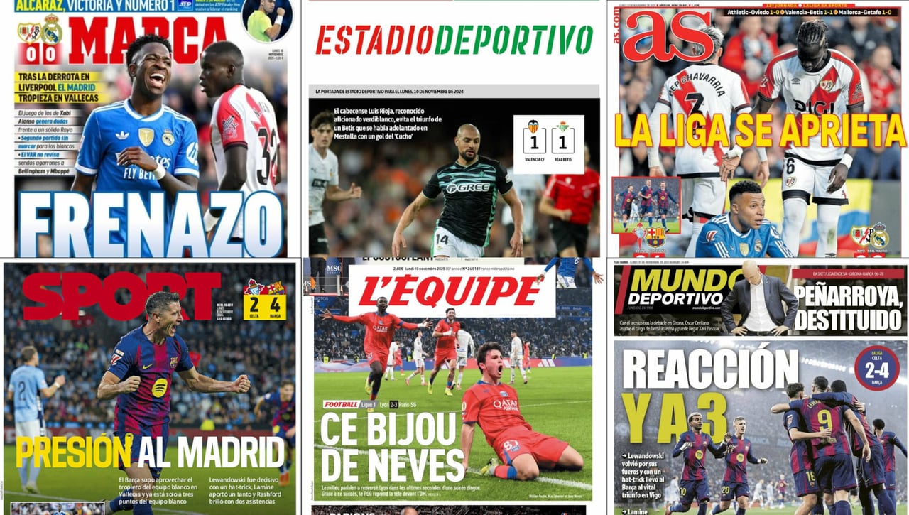 El 'frenazo' del Real Madrid, el triunfo del Barcelona y la 'traición' de Luis Rioja al Real Betis, así vienen las portadas