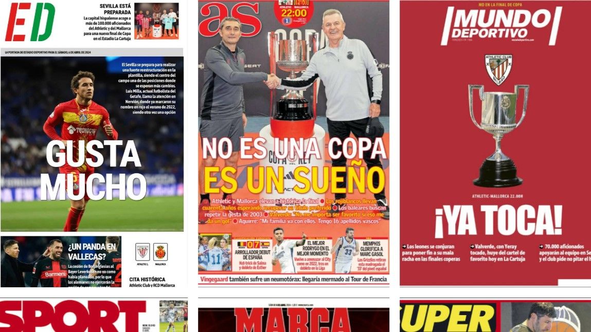 La final de Copa del Rey, Borja Iglesias y Luis Milla, protagonistas en las portadas deportivas del 6 de abril