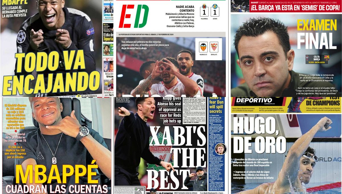 Mbappé, Xabi Alonso, el partido del Sevilla o el oro de Hugo González en natación, así vienen las portadas
