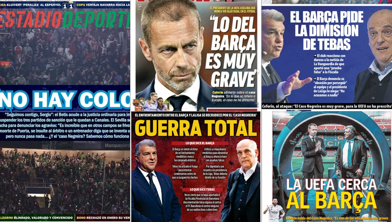 Betis y Sevilla, de la mano ante los agravios arbitrales, guerra abierta entre Barça, Tebas y Ceferin