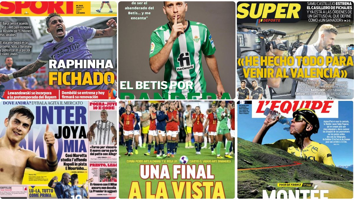 Dybala, el agitador; la bandera de Canales; Koundé, Raphinha... las portadas deportivas del miércoles 13 de julio