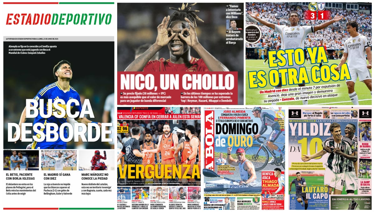 Desborde para el Sevilla, Nico Williams, Bellingham, Borja Iglesias, Márquez, Pogba... las portadas del lunes 23 de junio 