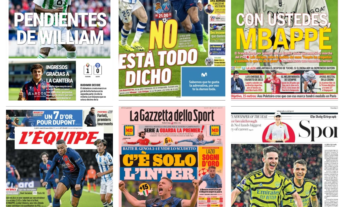 Mbappé, William Carvalho, la Champions... Así vienen las portadas