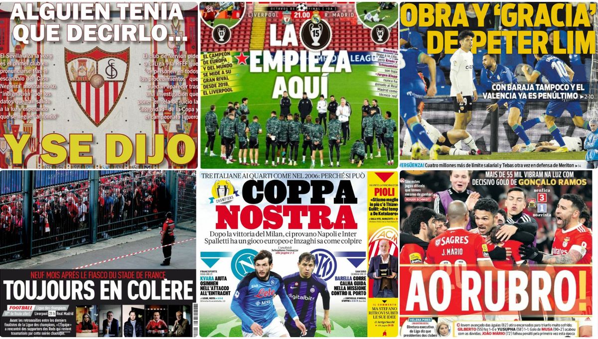 El Sevilla alza la voz, adiós a Cordón, 'final' de Champions, hundimiento  che... las portadas del martes - Estadio Deportivo