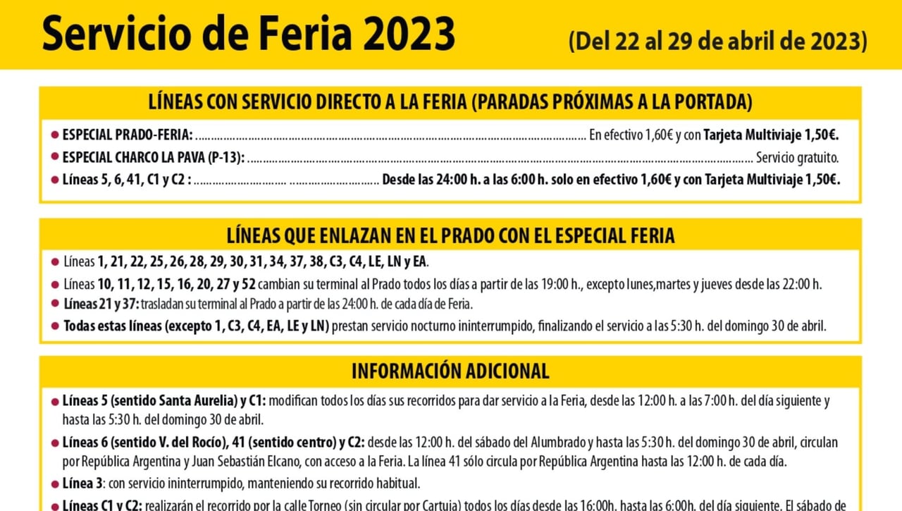 El Servicio Especial de Tussam para la Feria de 2023