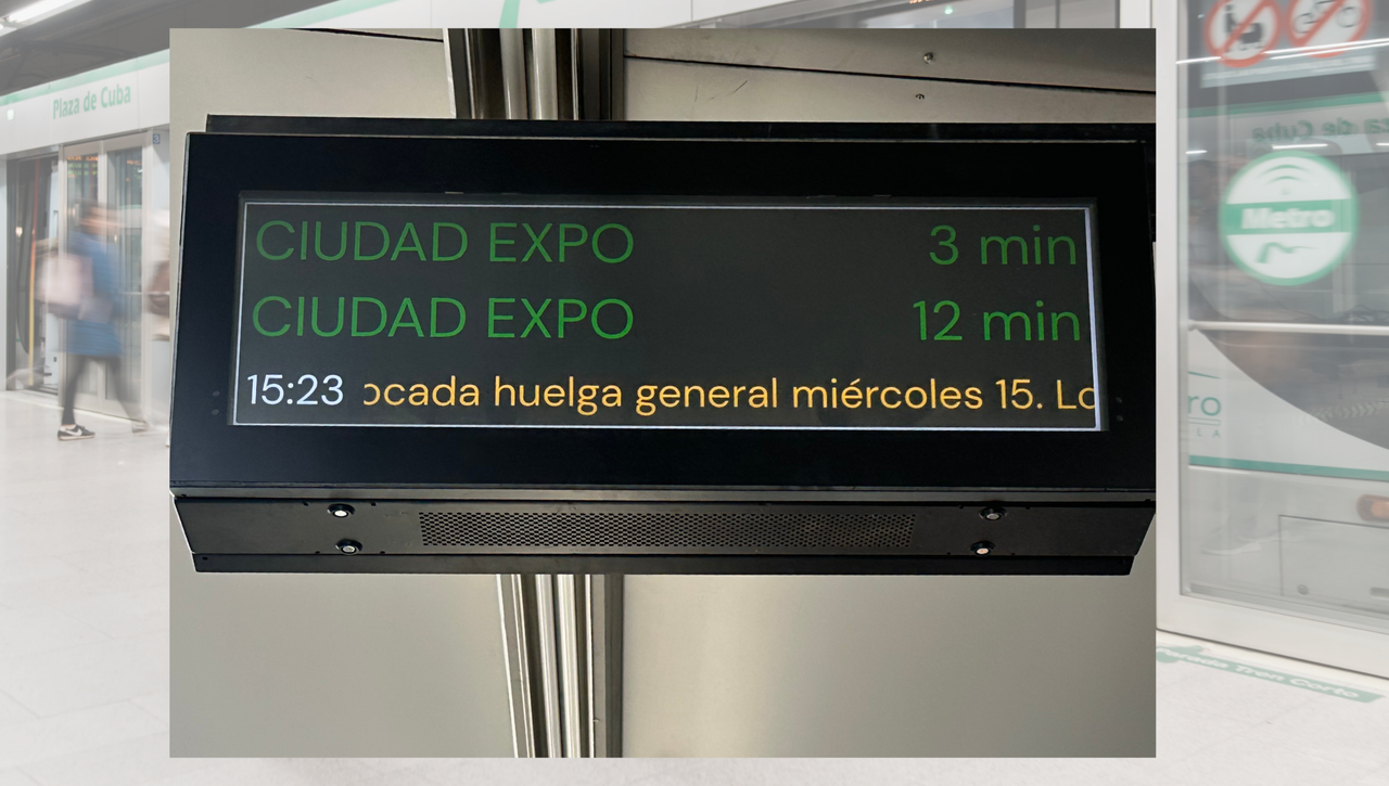 Se mantiene la huelga del 15 de octubre por Palestina: Metro de Sevilla anuncia reducción de servicios