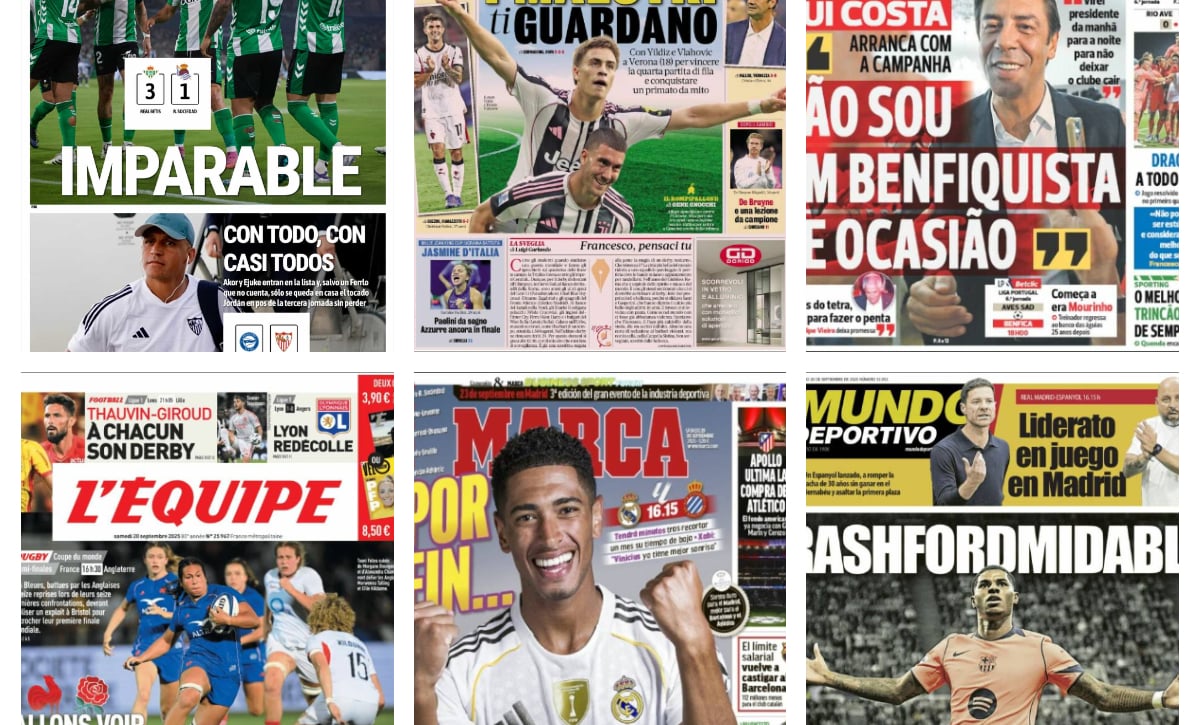 La vuelta de Bellingham, el caso Vinicius o el momento de Rashford: así vienen las portadas deportivas de hoy