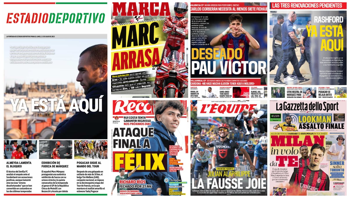 Vuelve Pau López, Sevilla bloqueado, Rashford, Pau Víctor, Joao Félix, Marc Márquez... portadas del lunes 21 de julio de 2025