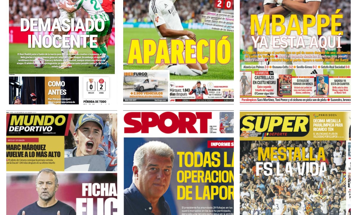 El 'renacimiento' de Mbappé, la gloria de Marc Márquez y el gran estreno de Flick: así vienen las portadas
