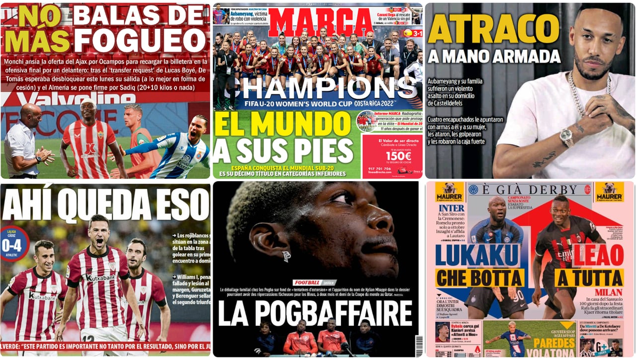 Dueñas del mundo, Ocampos y el '9', Bravo antes que Willian, un atraco, colista amarillo... las portadas del martes