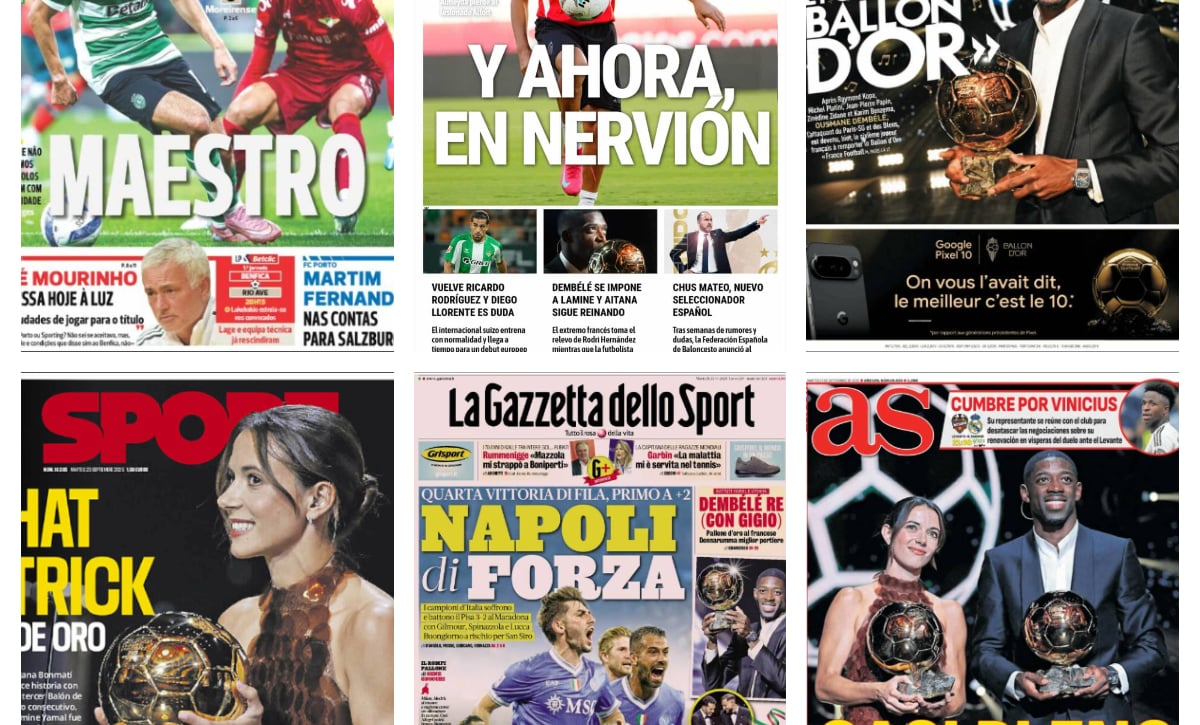 La gala del Balón de Oro, la llegada de Chus Mateo a la selección, la operación de Gavi... así vienen las portadas deportivas del 23 de septiembre