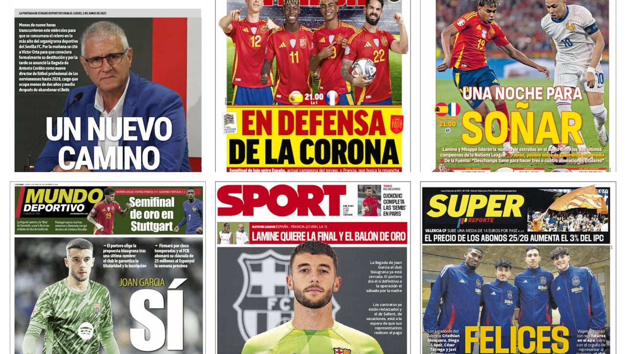 La Nations League, el fichaje de Joan García y el aterrizaje en Sevilla de Antonio Cordón: así vienen las portadas