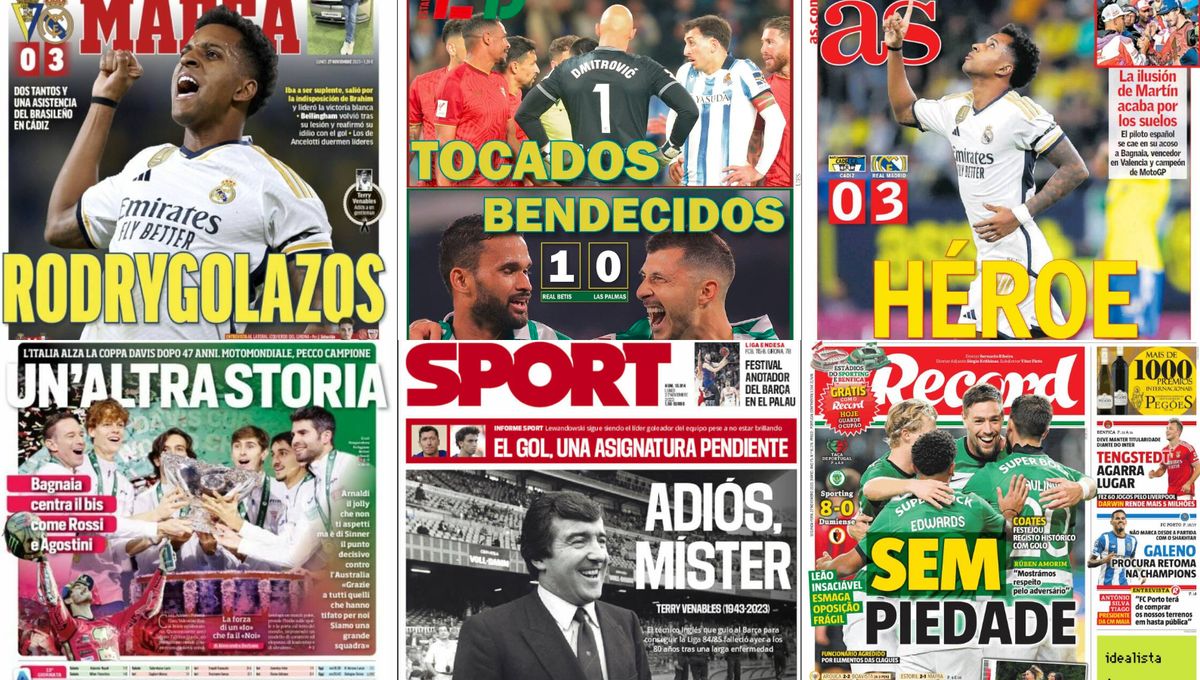 Rodrygo, el momento de Sevilla y Betis, Copa Davis, el adiós de un ilustre en el Barcelona... Así vienen las portadas del 27 de noviembre