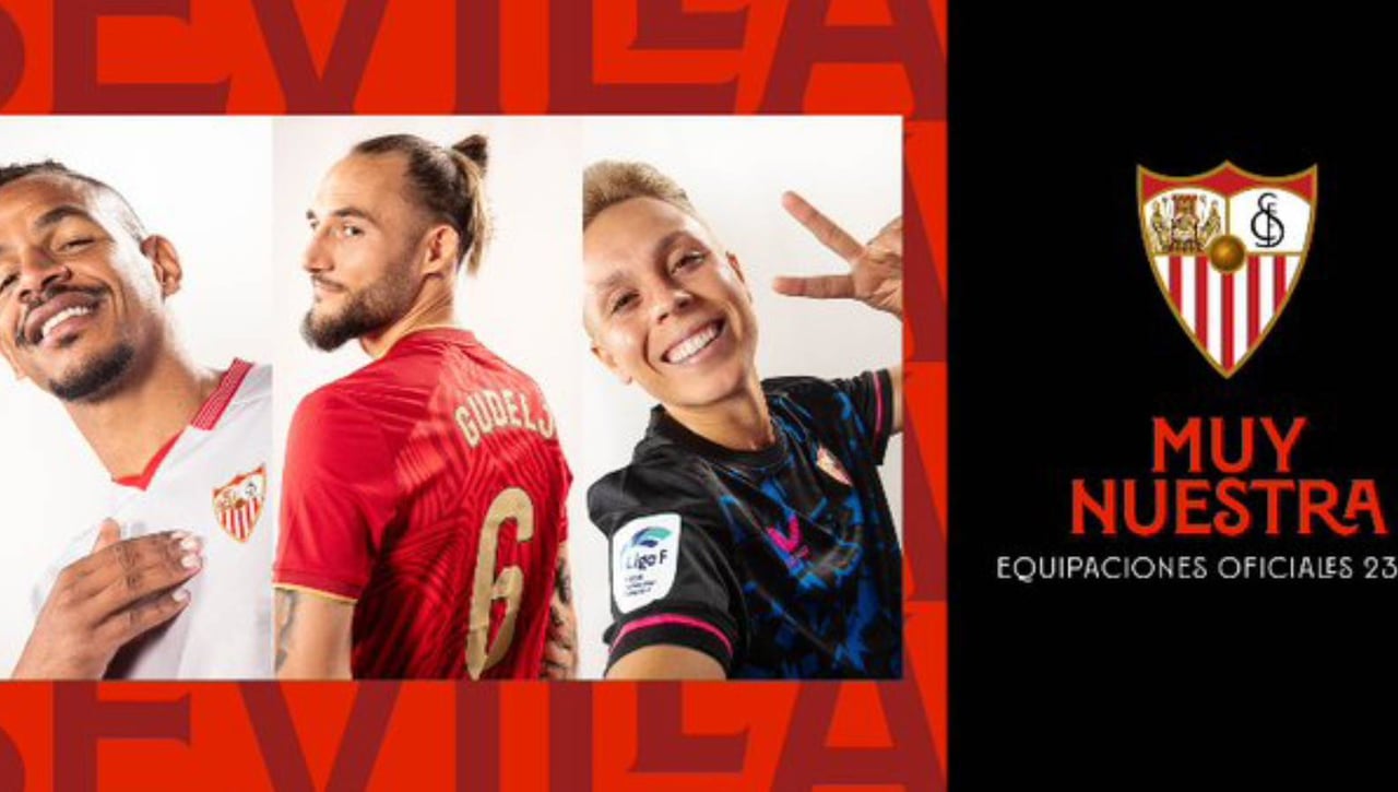 El Sevilla presenta sus tres camisetas para la temporada 2023-24