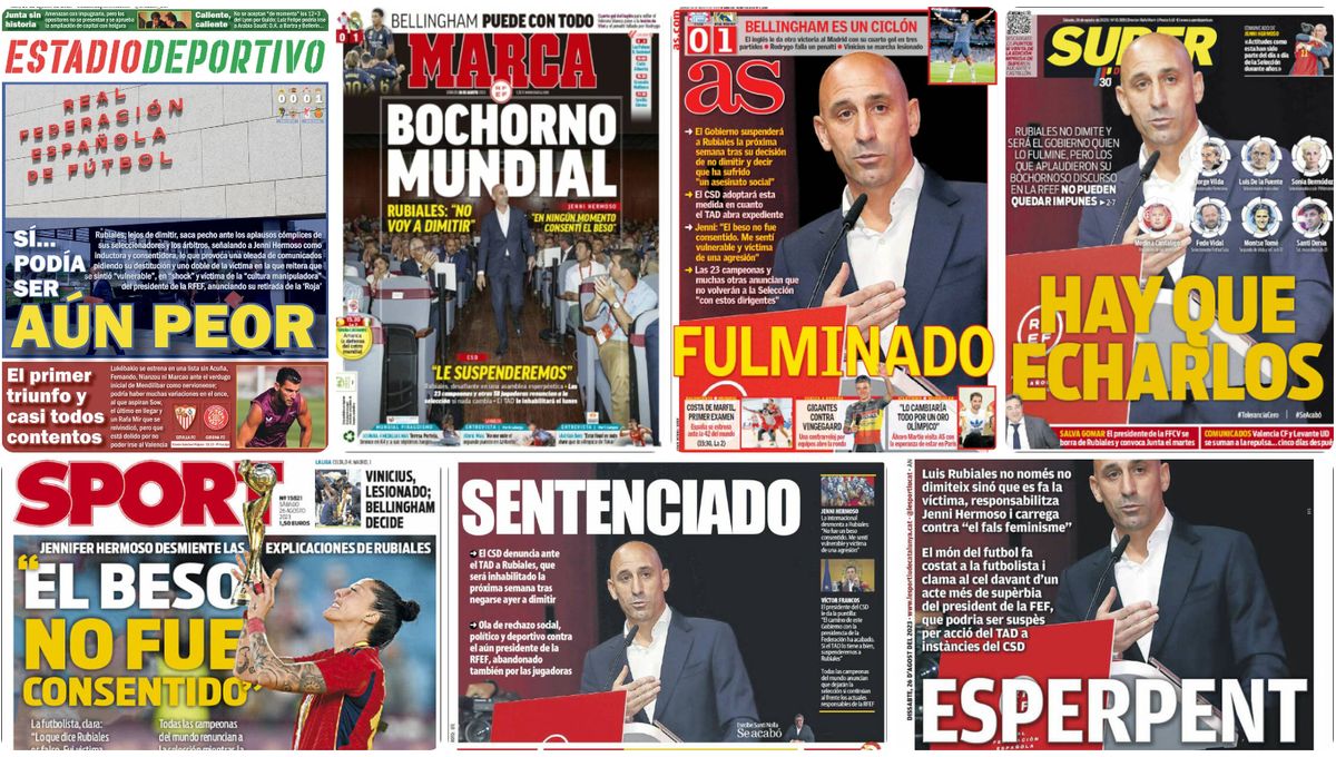 El vergonzoso 'show' de Rubiales, el Sevilla-Girona, Rafa Mir, Guido, Bellingham... las portadas del sábado 26 de agosto