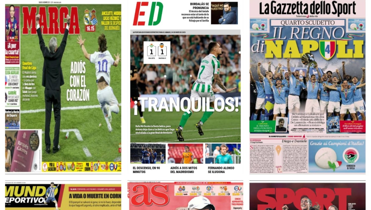 Adiós al Villamarín con empate, Ancelotti y Modric se despiden, el Nápoles hace historia... Así vienen las portadas