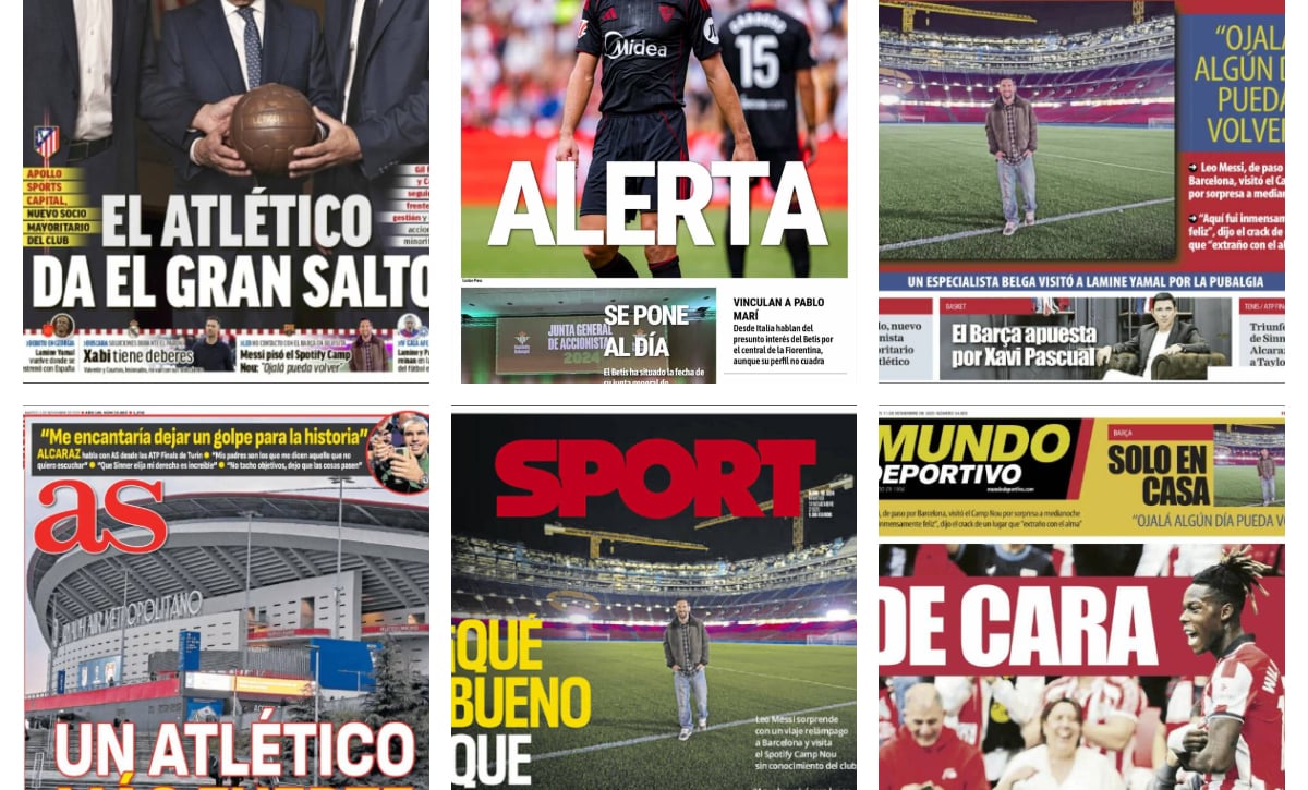 Azpilicueta peligra para el derbi, la venta del Atlético de Madrid, el regreso de Messi al Camp Nou... Así vienen las portadas de la prensa deportiva