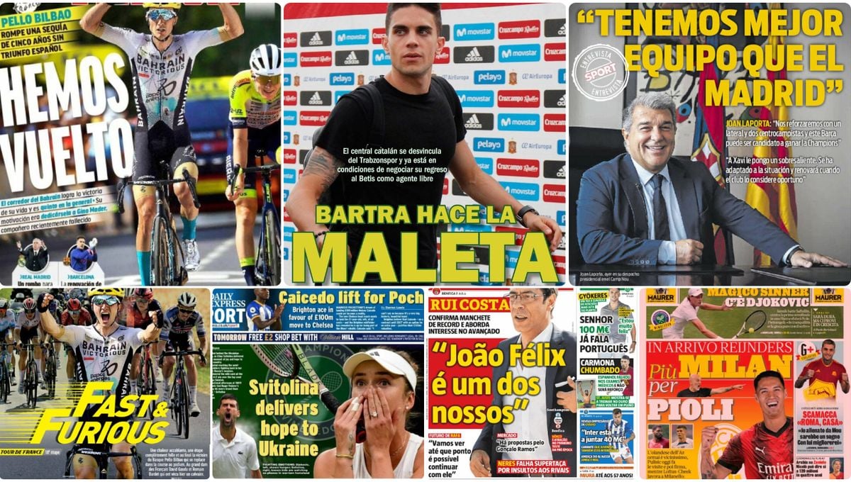 'No' a Carmona, la maleta de Bartra, Pello Bilbao, Laporta, Djokovic... las portadas del miércoles 12 de julio